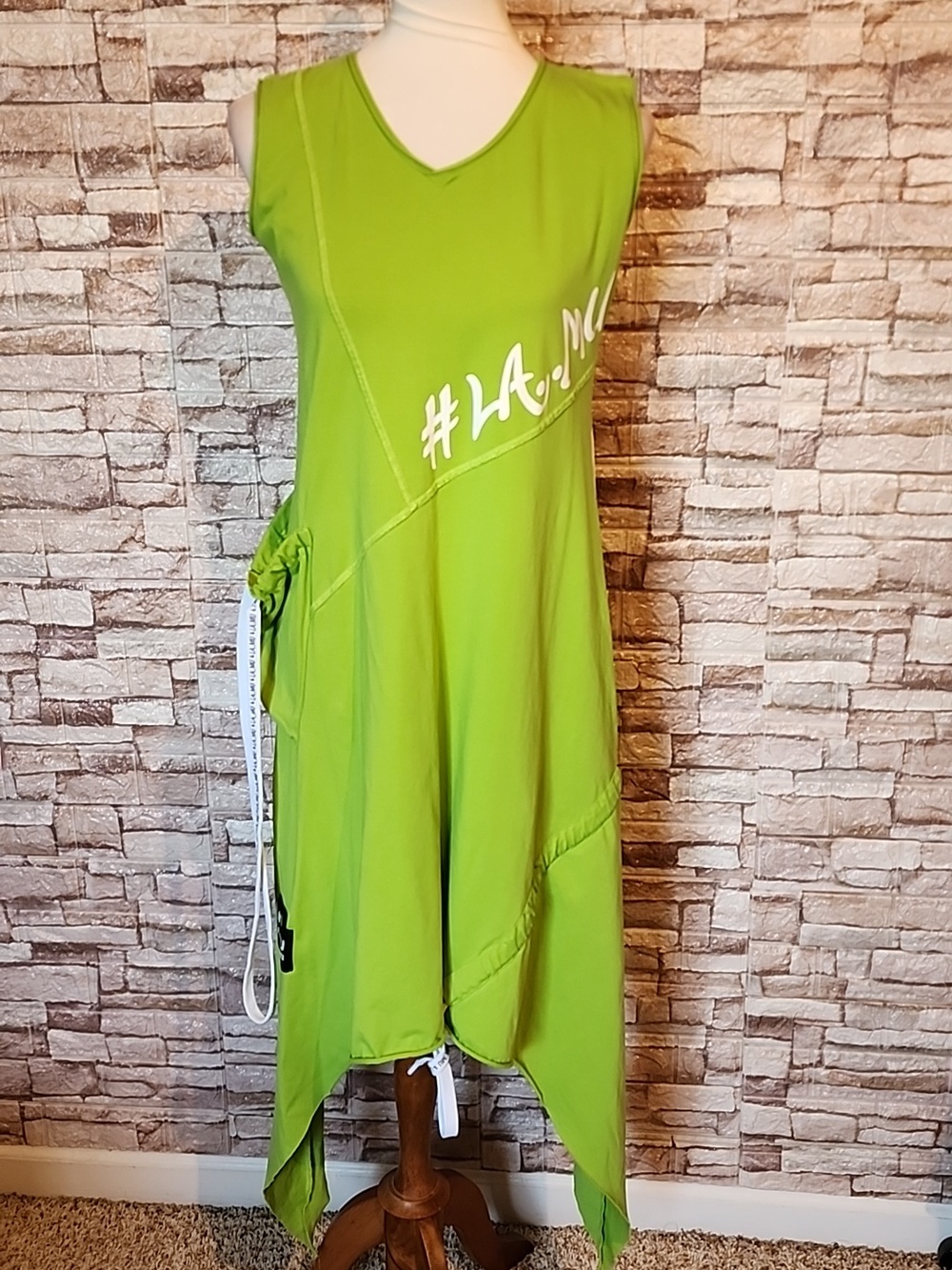 LaMu Green & White Asymmetrical Summer Dress